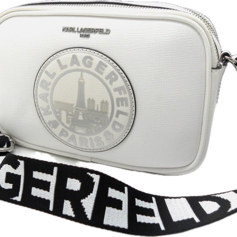 Karl Lagerfeld Black and White Crossbody Bag with Textured Leather